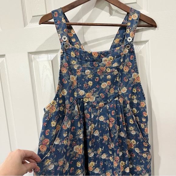 BiBi Blue Floral Wide Leg Boho Jumpsuit Overalls Size XL - Picture 4 of 11